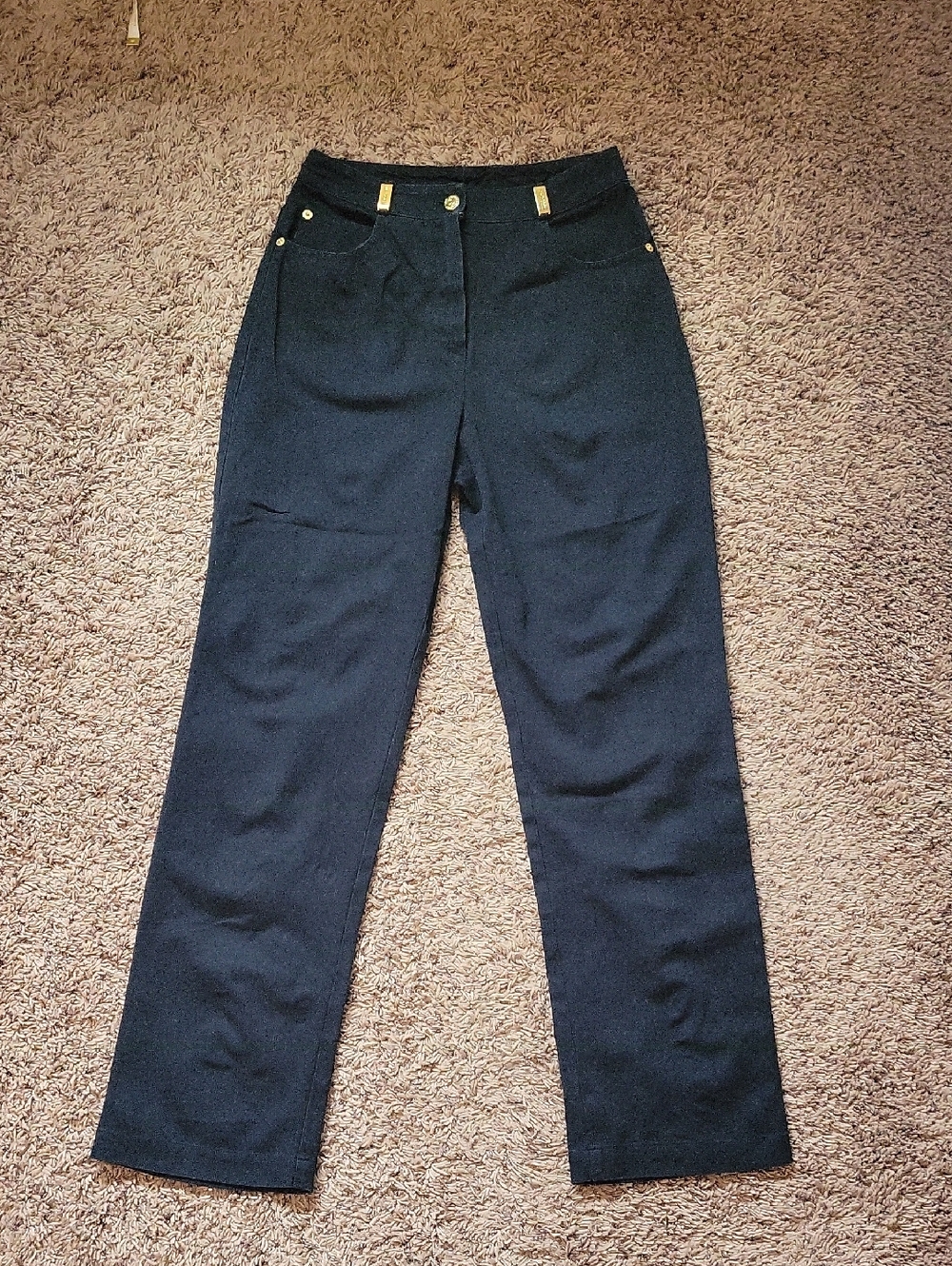 Classic St. John Black Pants with Gold Logo Accent